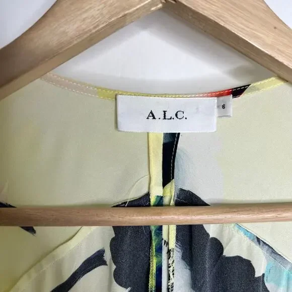 A.L.C. Enzo Silk Chiffon Wrap Dress Yellow Psychedelic Mini Womens 6 - Picture 14 of 16